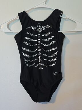 Destira Skeleton Leotard Child Small Rhinestones Black Gymnastics Dance